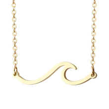Pretty Ocean Sea Wave Round Pendant Gold Chain Sweater Simple Necklace